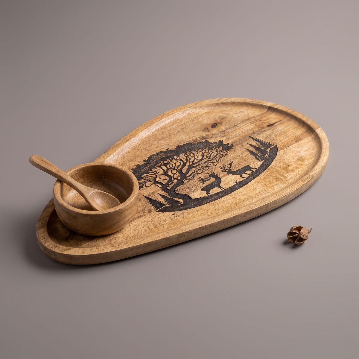 Forest Silhouette Black oval platter (with dip bowl & spoon)