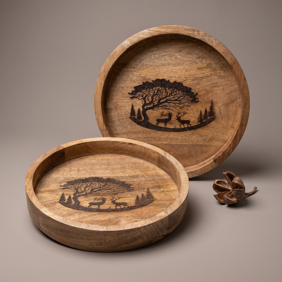 Forest Silhouette Black round trays (set of 2)