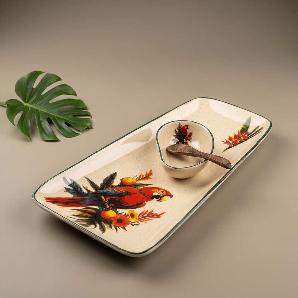 Tropical medium rectangular platter (with dip bowl and spoon)