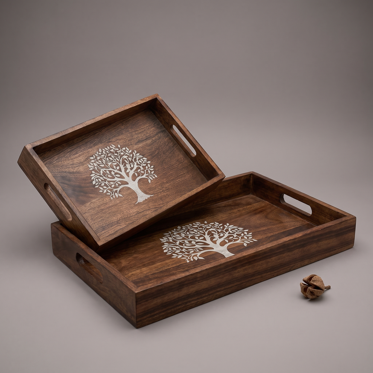 White Tree of Life rectangular trays (set of 2 sizes)