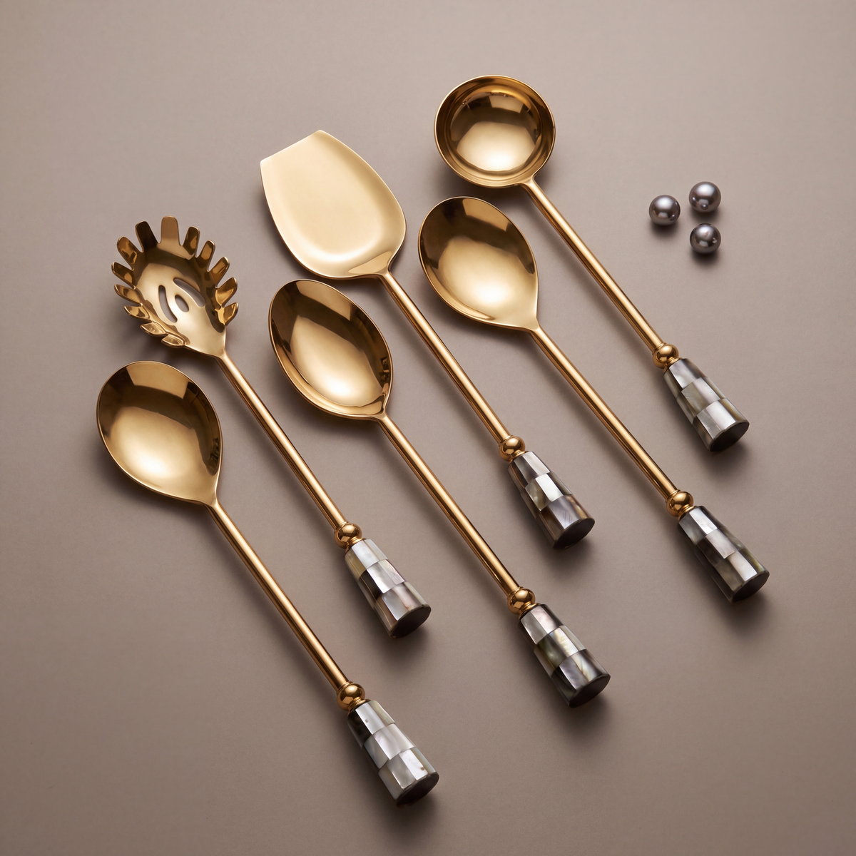 Black mother-of-pearl serving set of 6