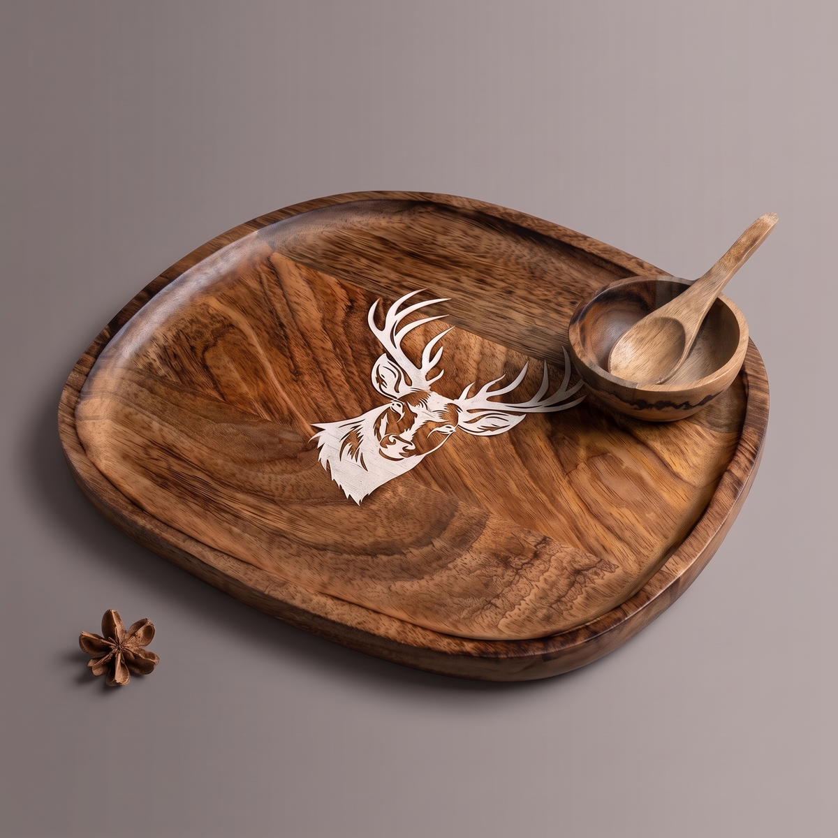 White Reindeer square platter (with dip bowl and spoon)
