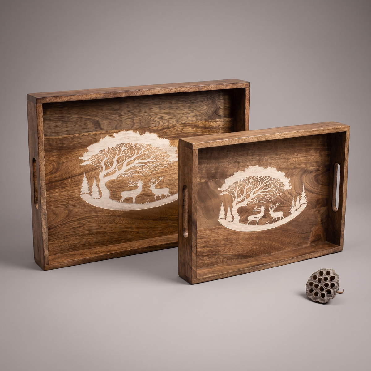 Forest Silhouette White rectangular trays (set of 2)