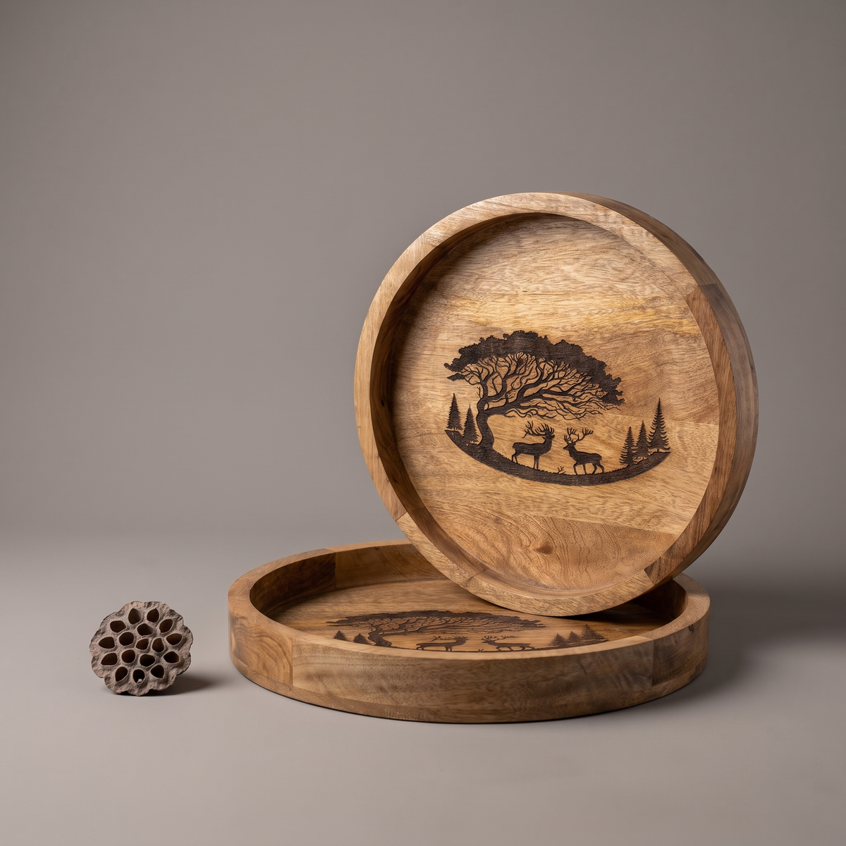 Forest Silhouette Black round trays (set of 2)