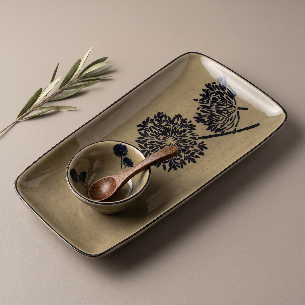Olive & Dandelion medium rectangular platter (with dip bowl and spoon)