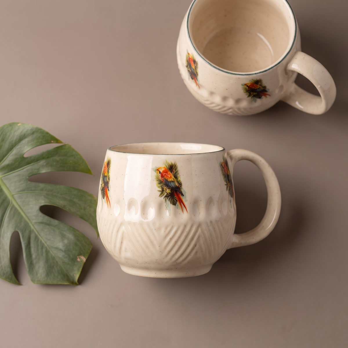 Tropical embossed coffee mugs (set of 2)
