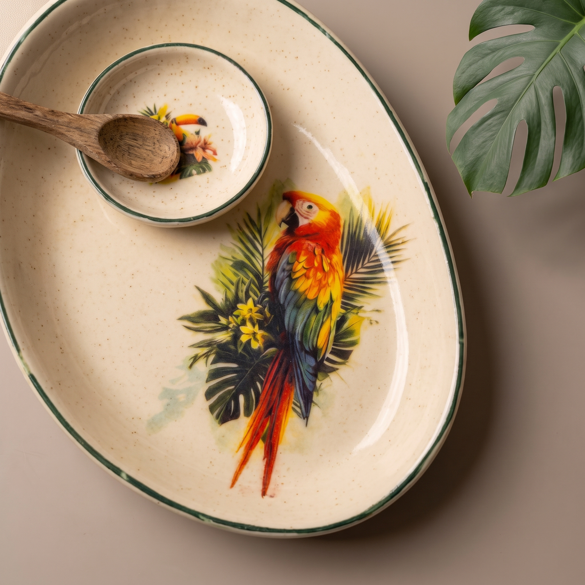 Tropical oval platter (with dip bowl and spoon)