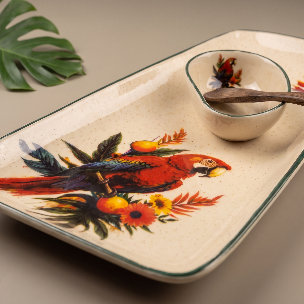 Tropical medium rectangular platter (with dip bowl and spoon)