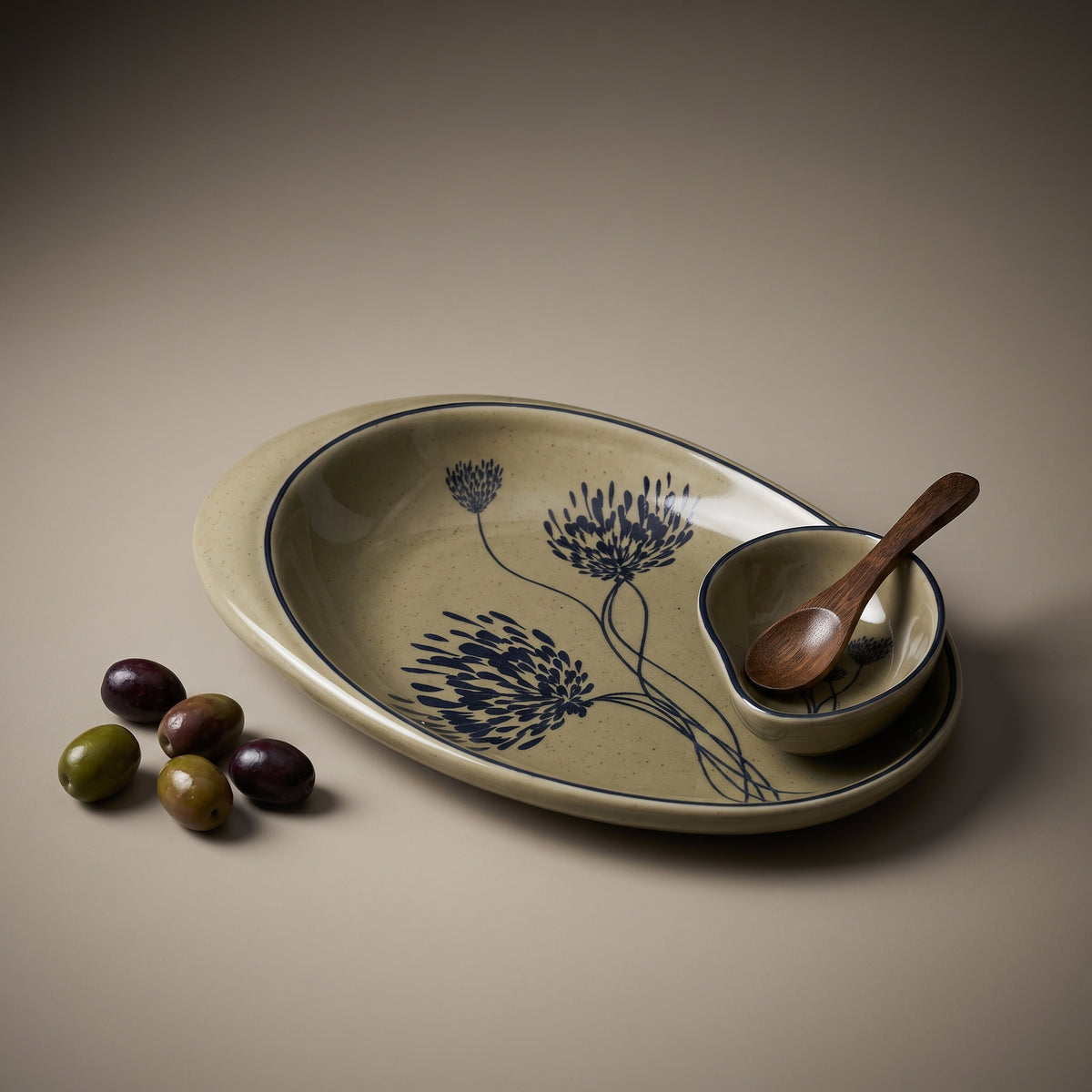 Olive & Dandelion oval platter (with dip bowl and spoon)