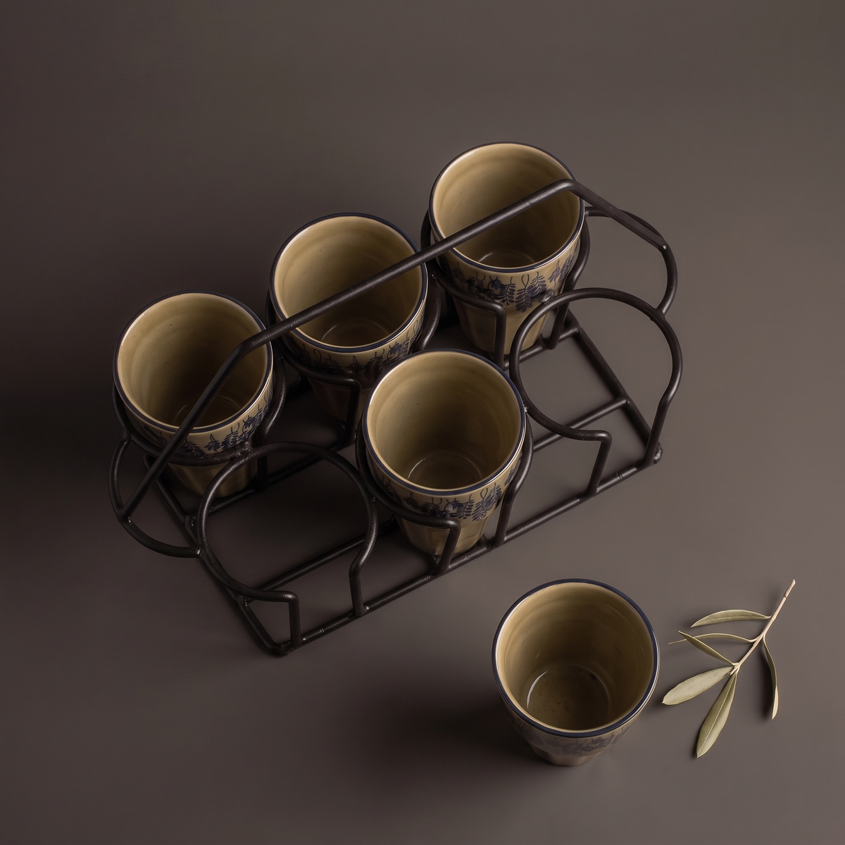 Olive & Dandelion cutting chai glass set with stand (set of 6)
