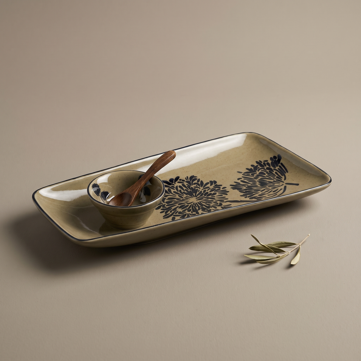 Olive & Dandelion large rectangular platter (with dip bowl & spoon)