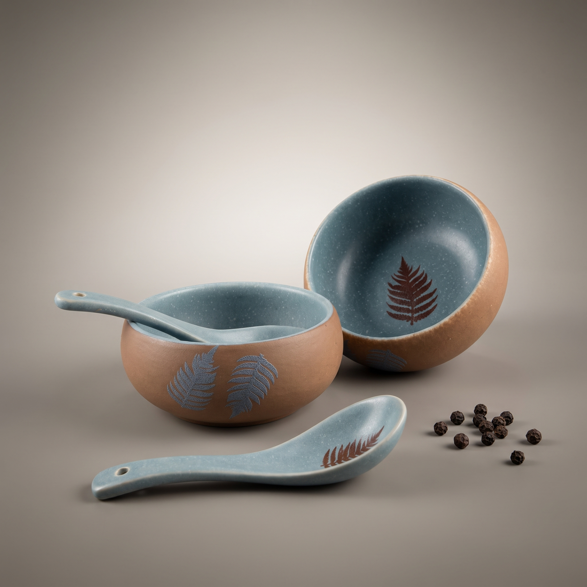 Dual Tone soup bowls with spoons (set of 4)