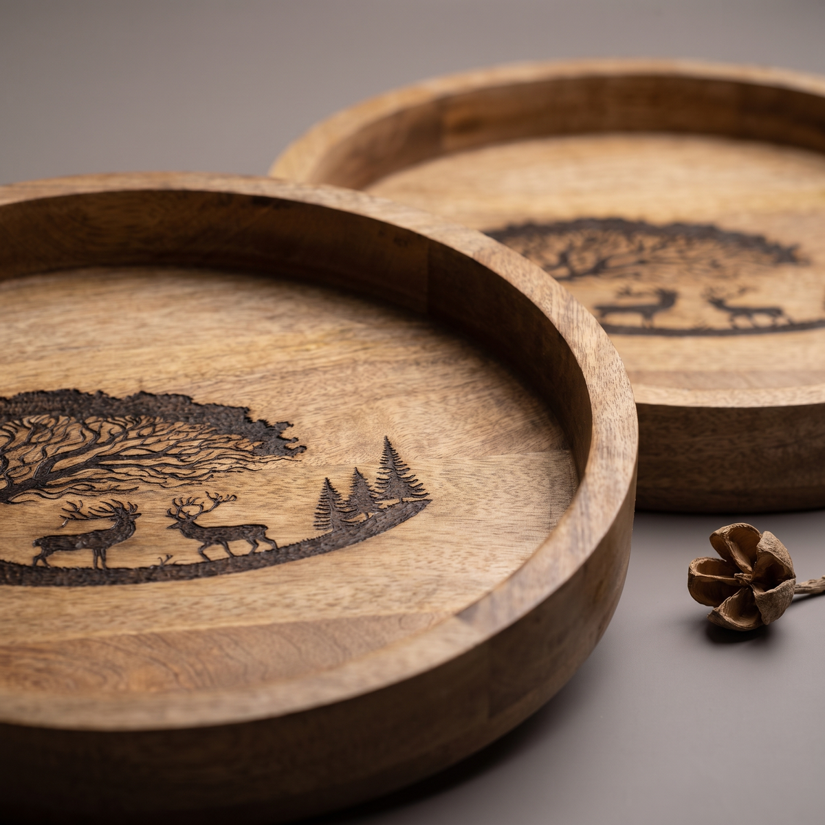 Forest Silhouette Black round trays (set of 2)