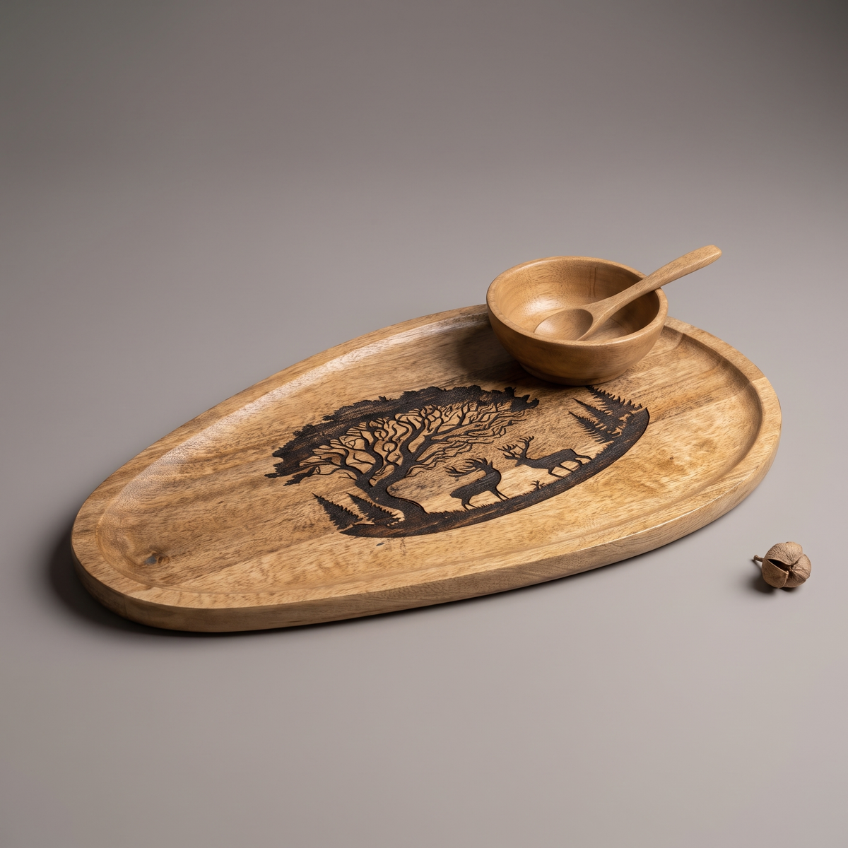 Forest Silhouette Black oval platter (with dip bowl & spoon)
