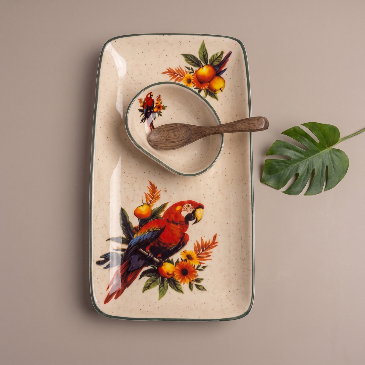 Tropical medium rectangular platter (with dip bowl and spoon)