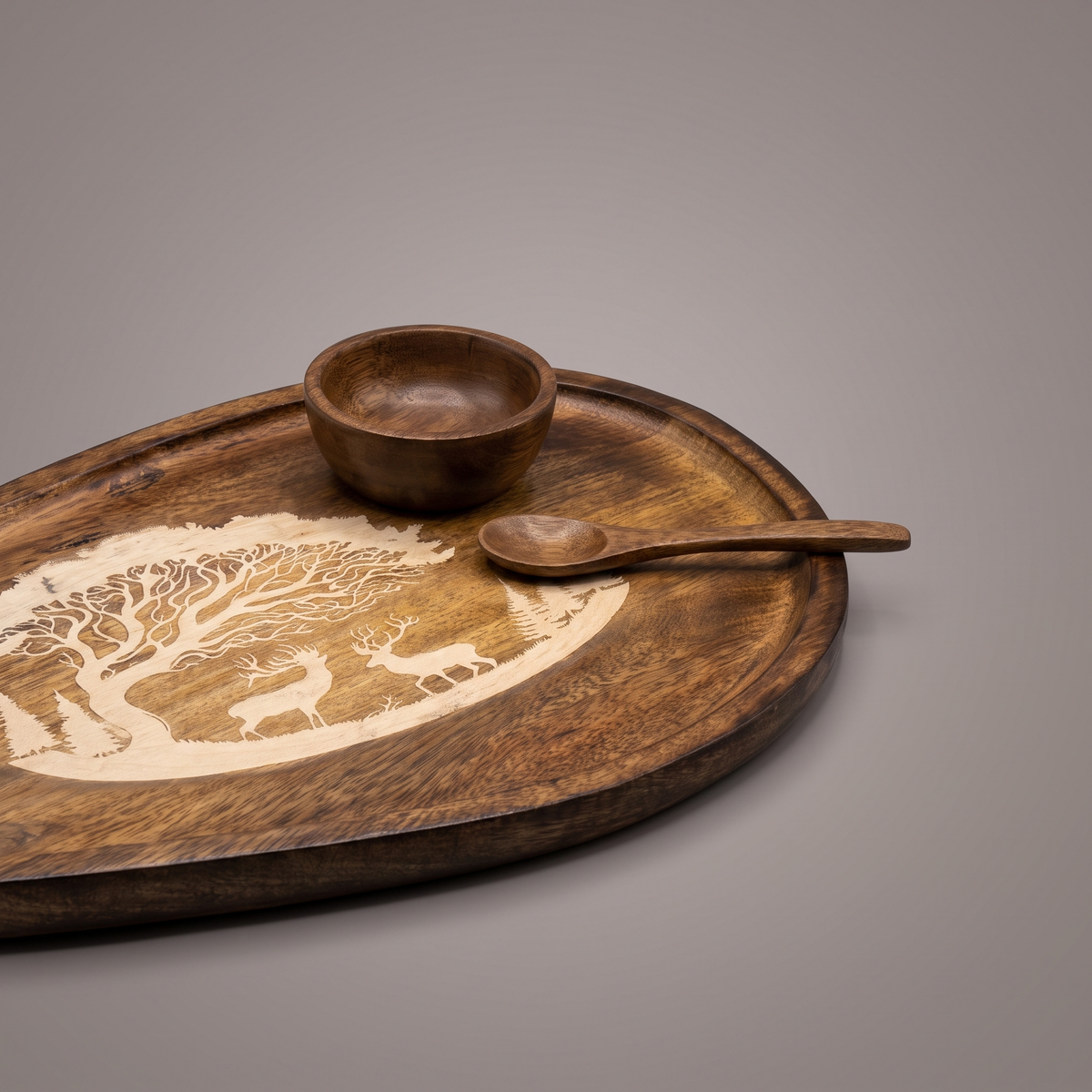 Forest Silhouette White oval platter (with dip bowl and spoon)