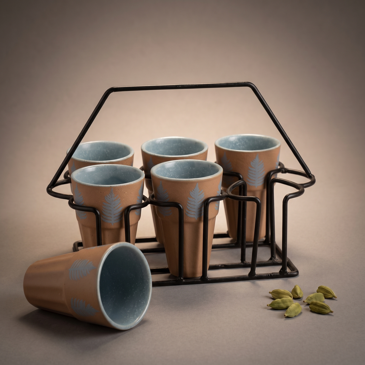 Dual Tone cutting chai glass set with stand (set of 6)