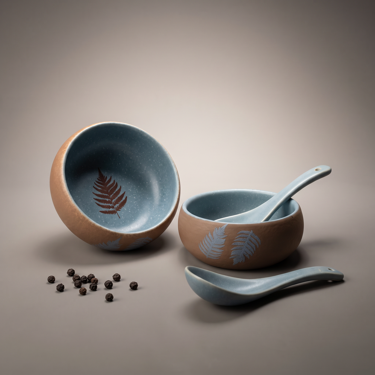 Dual Tone soup bowls with spoons (set of 4)