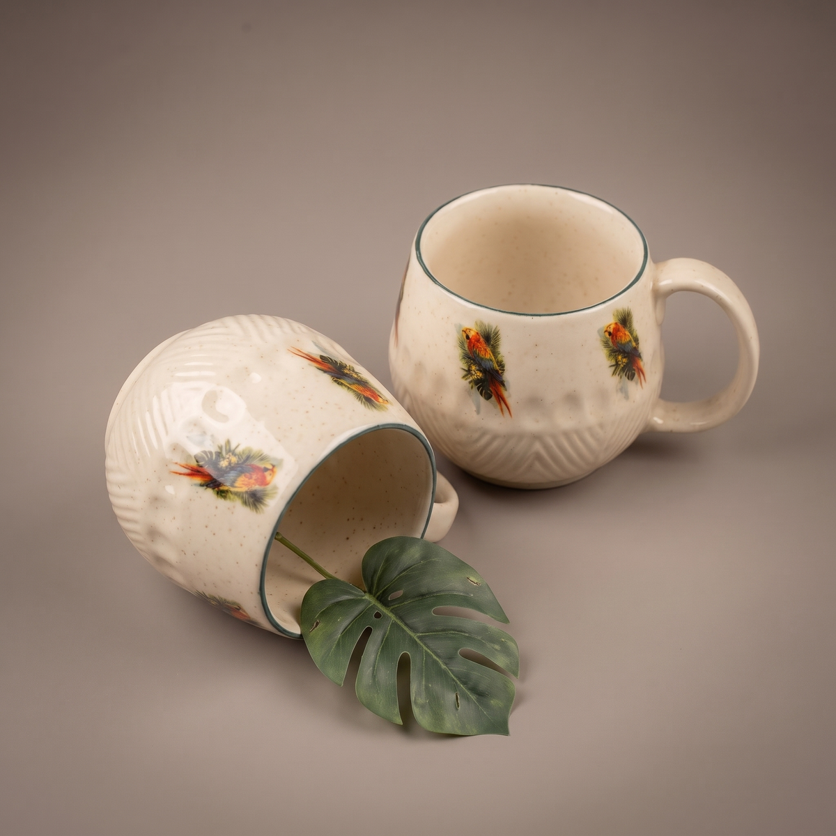 Tropical embossed coffee mugs (set of 2)