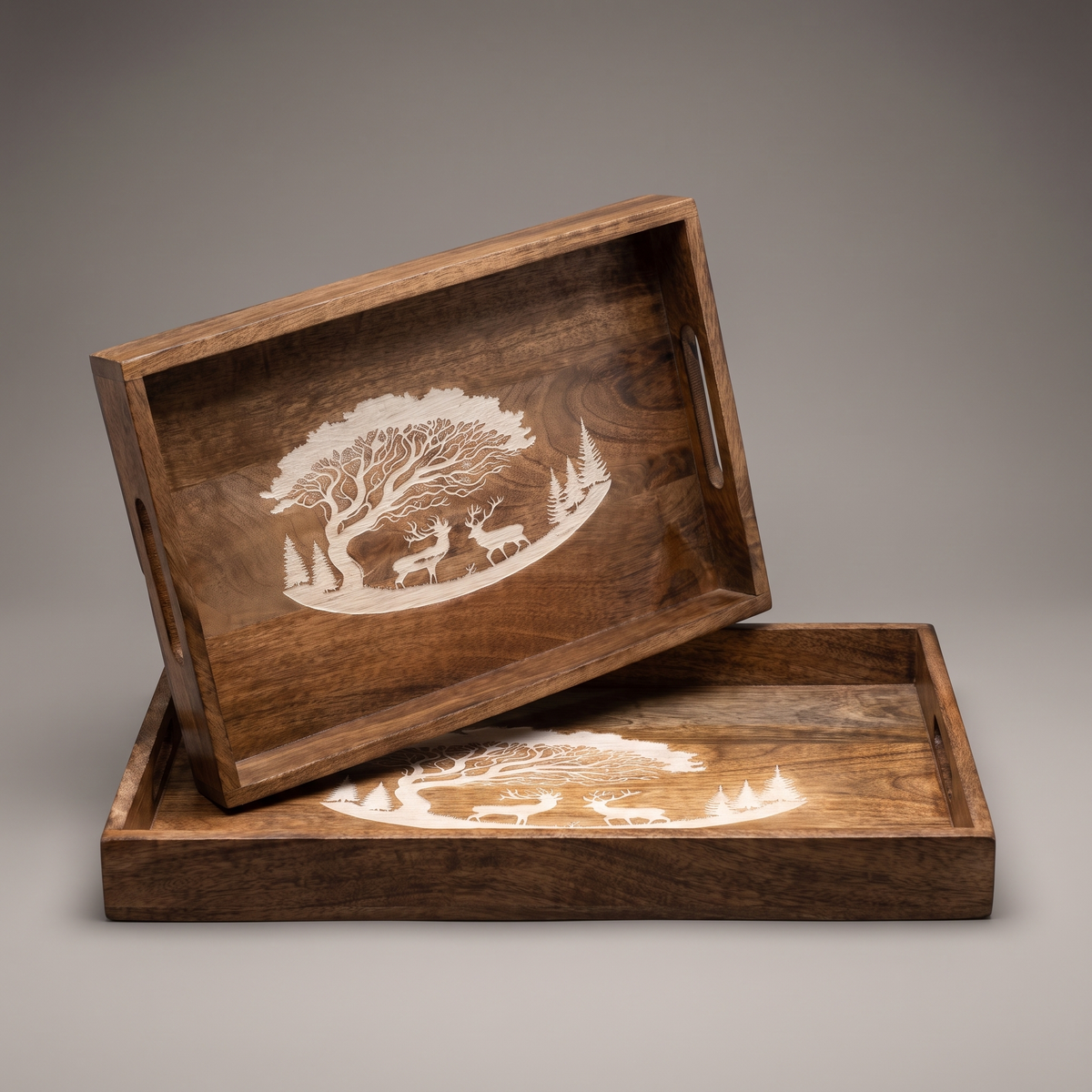 Forest Silhouette White rectangular trays (set of 2)
