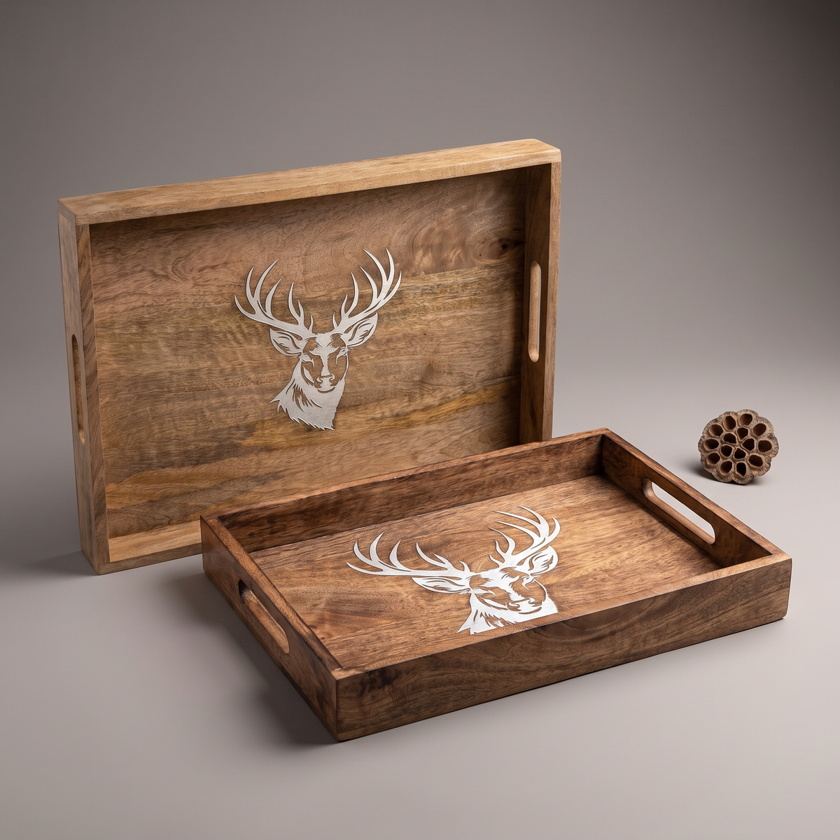 White Reindeer rectangular trays (set of 2 sizes)
