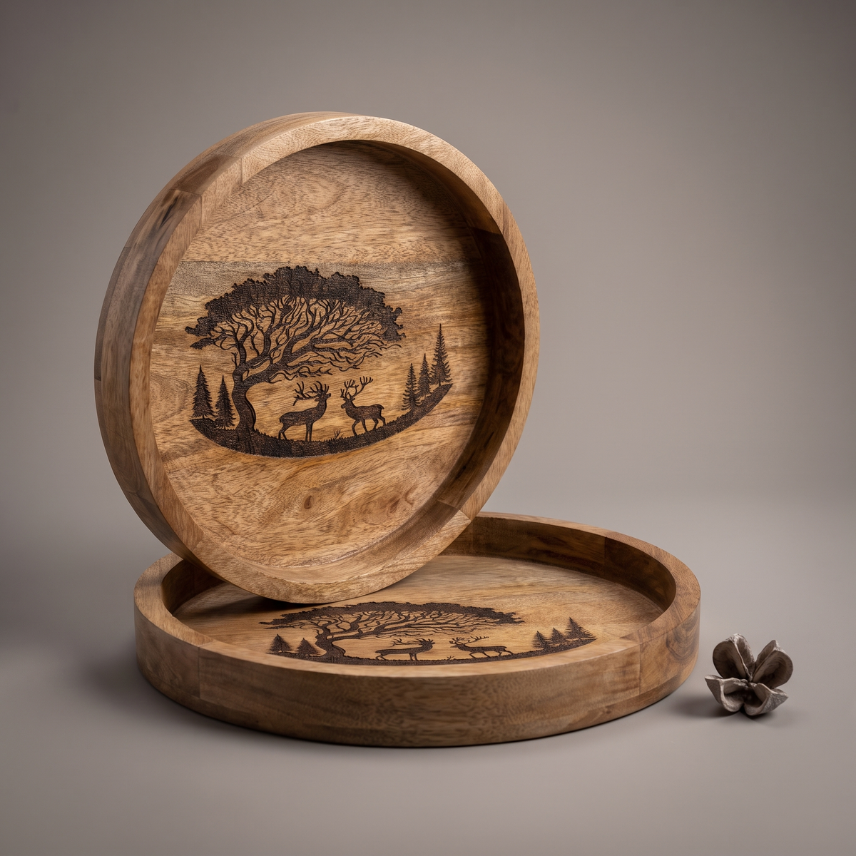 Forest Silhouette Black round trays (set of 2)