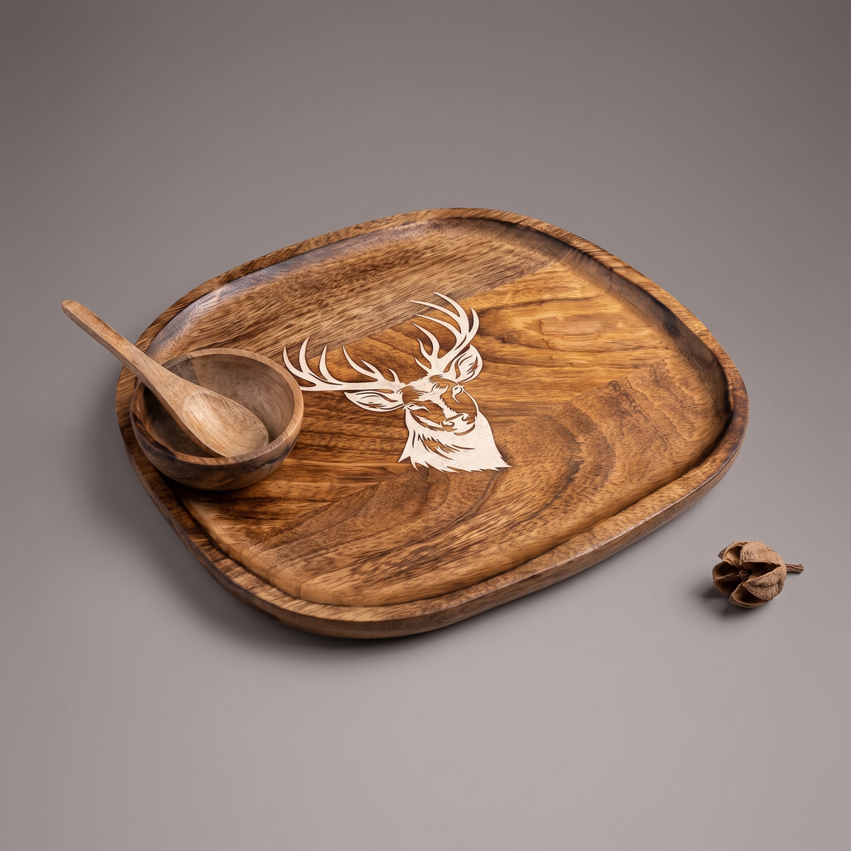 White Reindeer square platter (with dip bowl and spoon)