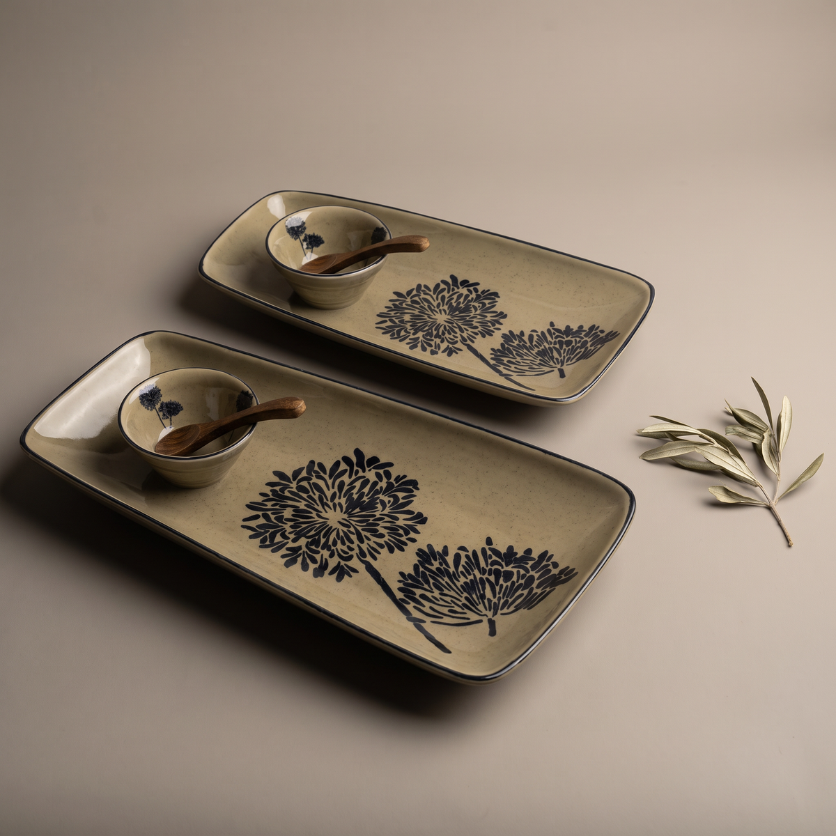 Olive & Dandelion large rectangular platter (with dip bowl & spoon)