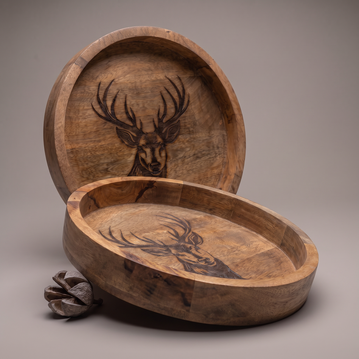 Black Reindeer circular trays (set of 2)