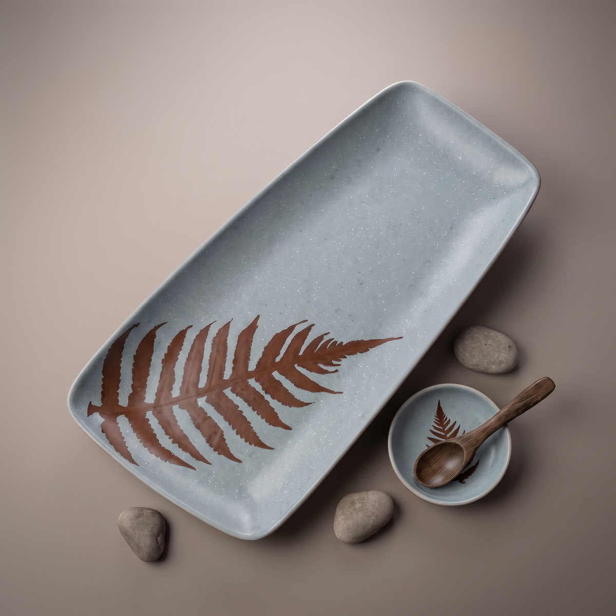 Dual Tone large rectangular platter (with dip bowl & spoon)