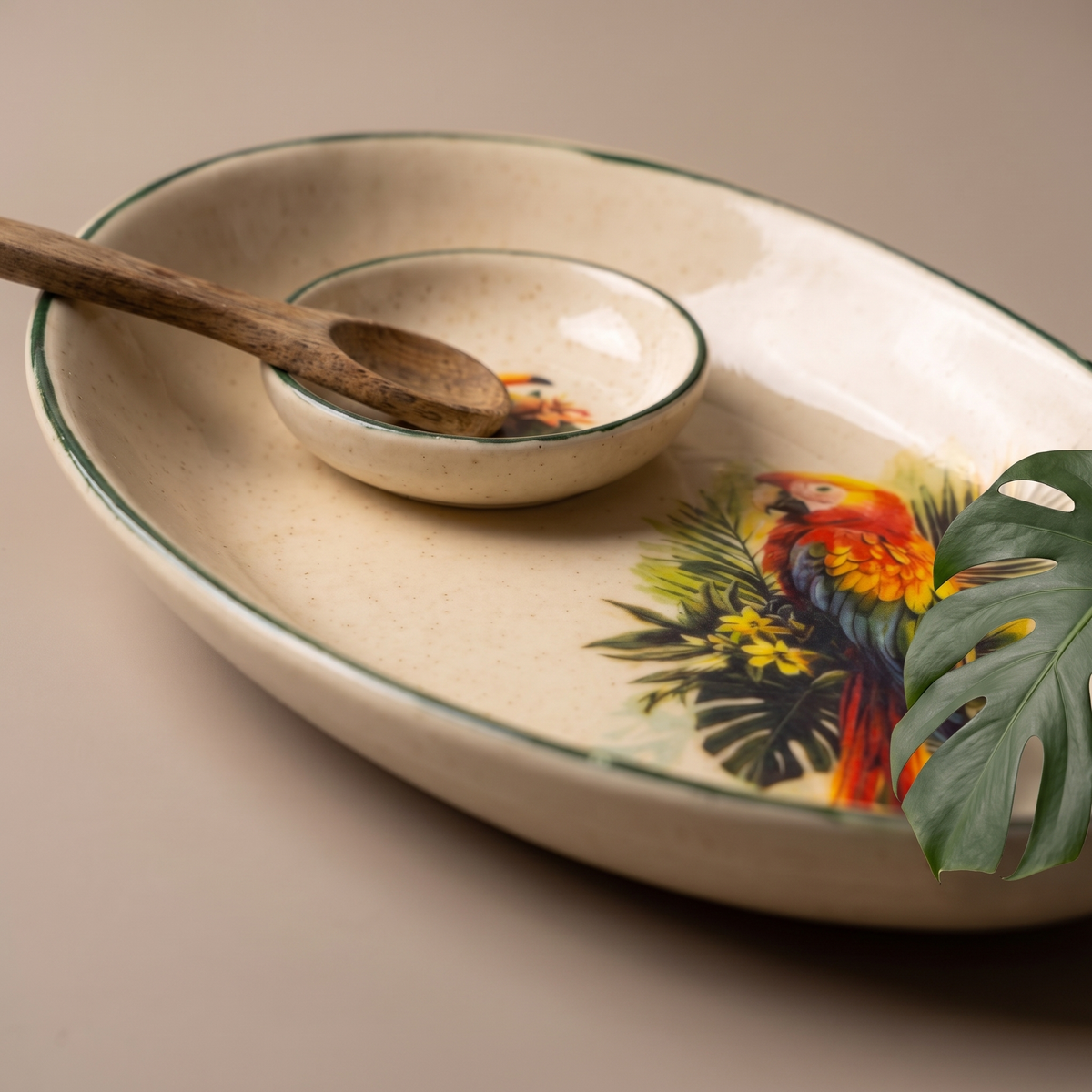 Tropical oval platter (with dip bowl and spoon)