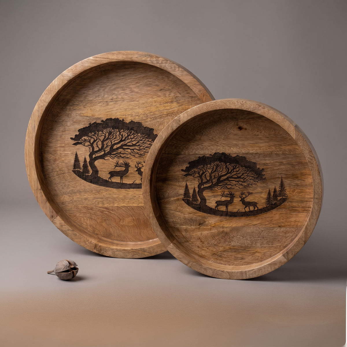 Forest Silhouette Black round trays (set of 2)