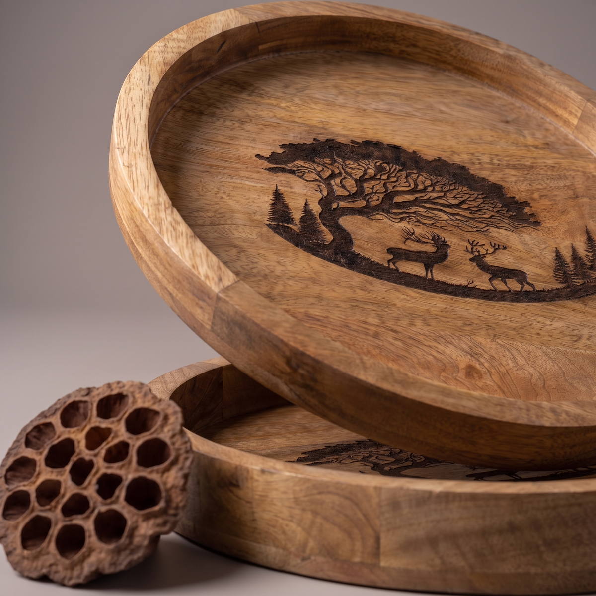 Forest Silhouette Black round trays (set of 2)