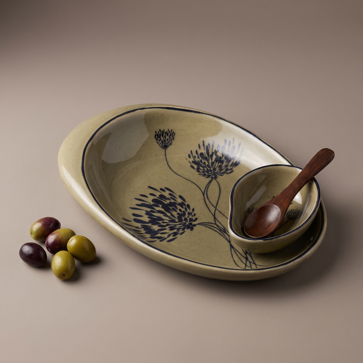 Olive & Dandelion oval platter (with dip bowl and spoon)