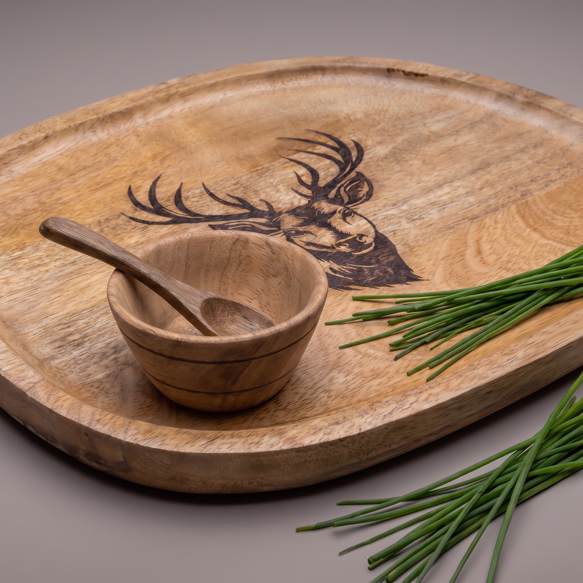 Black Reindeer square platter (with dip bowl and spoon)