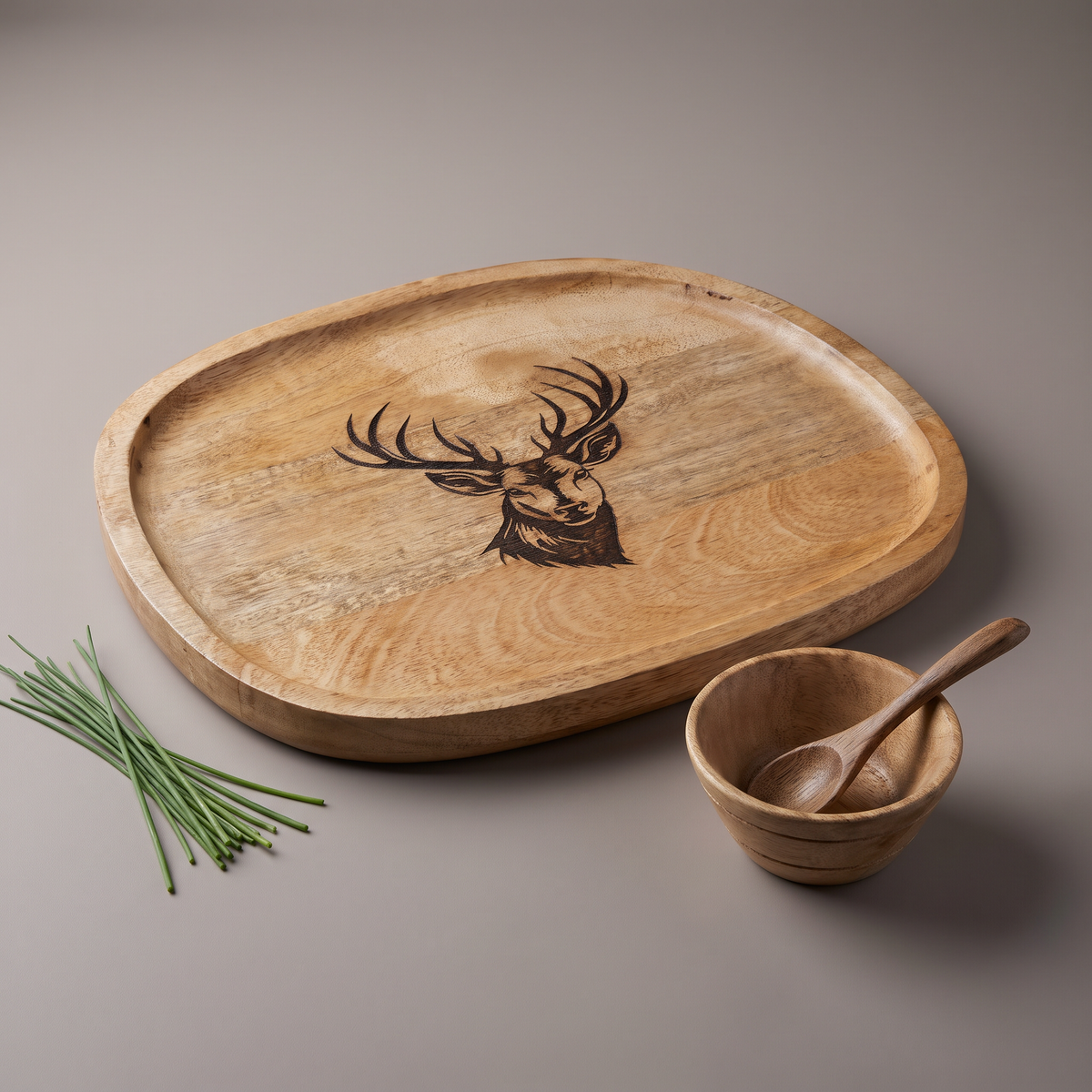 Black Reindeer square platter (with dip bowl and spoon)