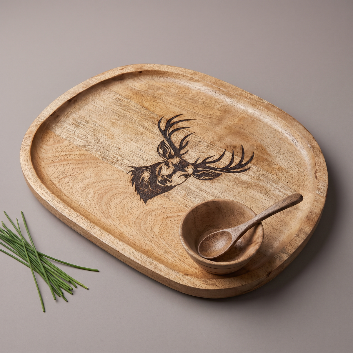 Black Reindeer square platter (with dip bowl and spoon)