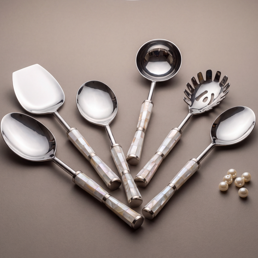 White mother-of-pearl serving set of 6
