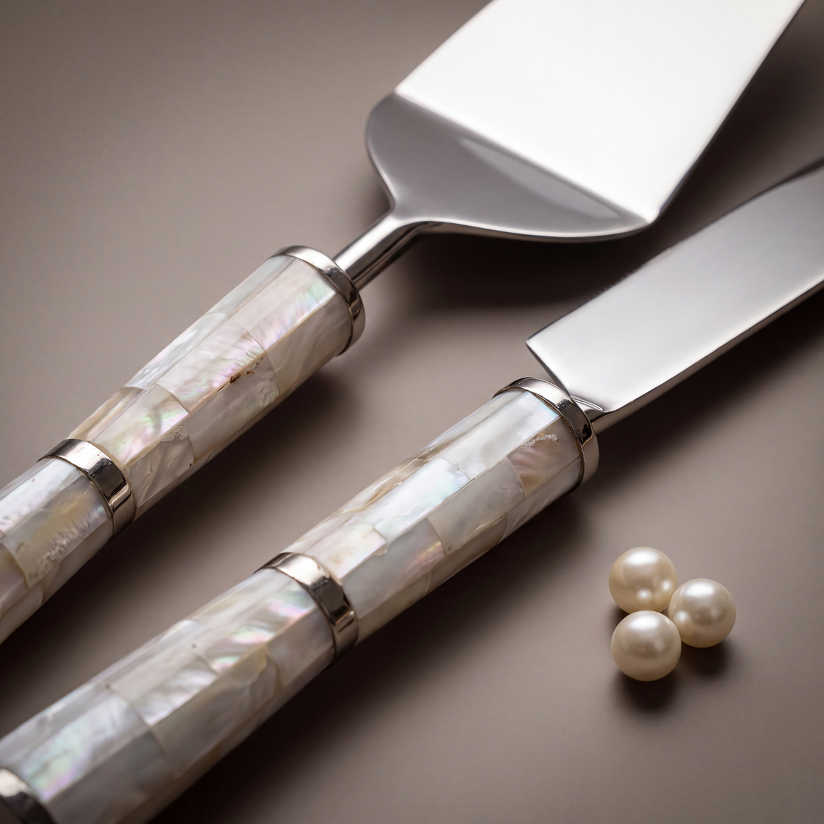 White mother-of-pearl cake set of 2 (knife with cake lifting spatula)