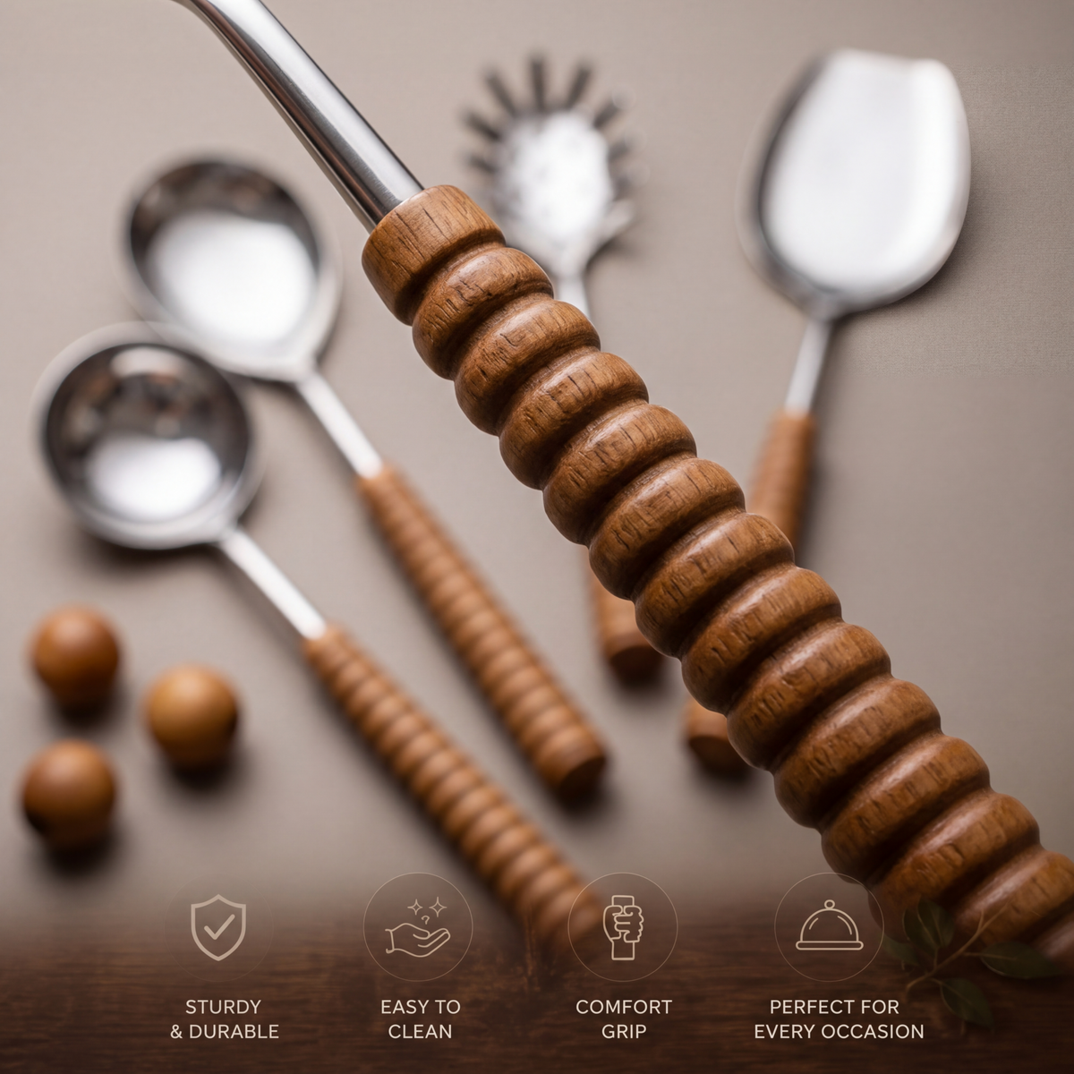 Wood serving set of 6