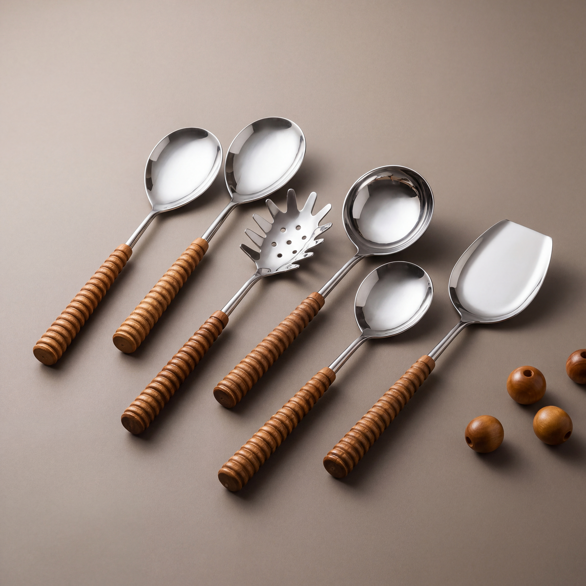 Wood serving set of 6