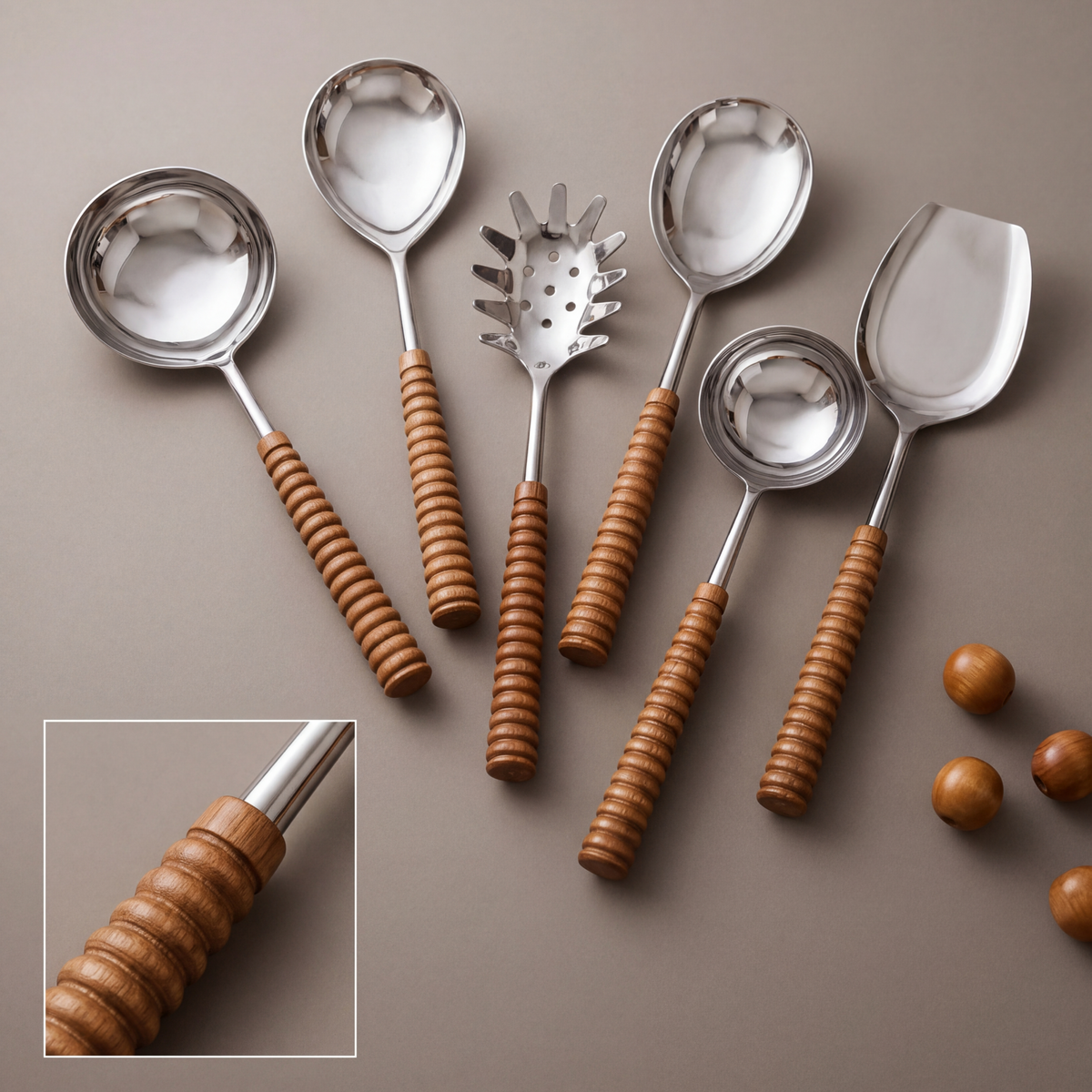 Wood serving set of 6