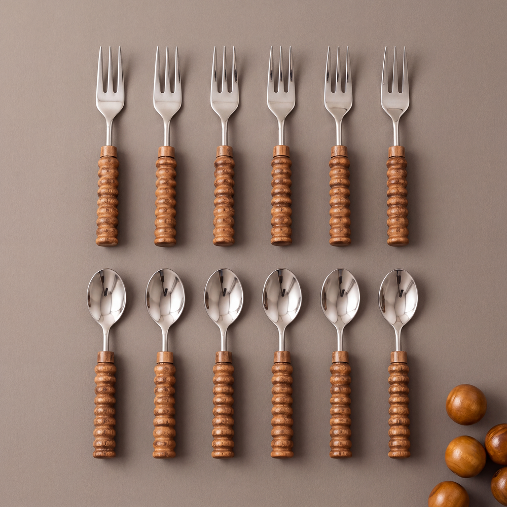 Wood coffee spoons & cocktail forks (set of 12)