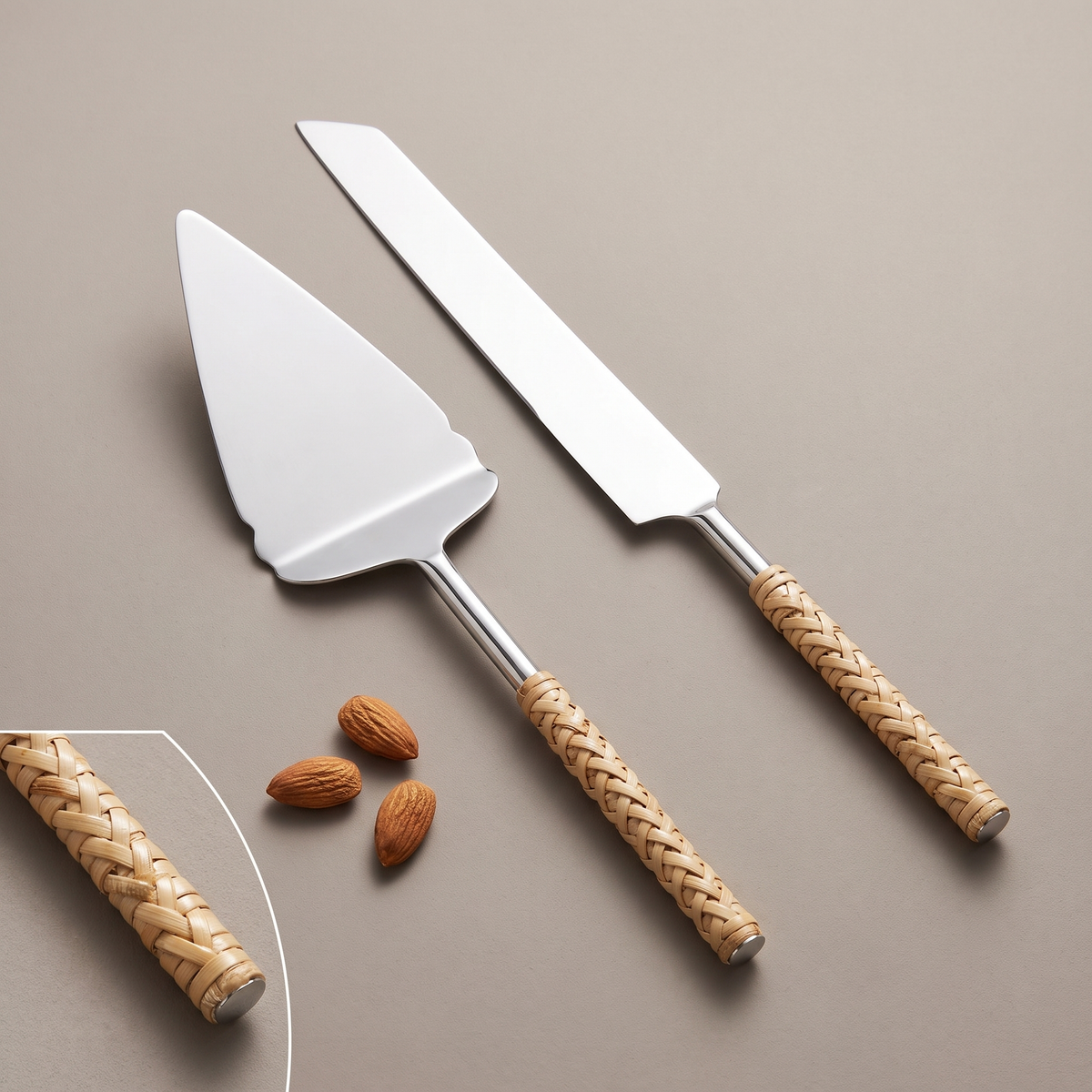 Rattan cake set of 2 (knife with cake lifting spatula)